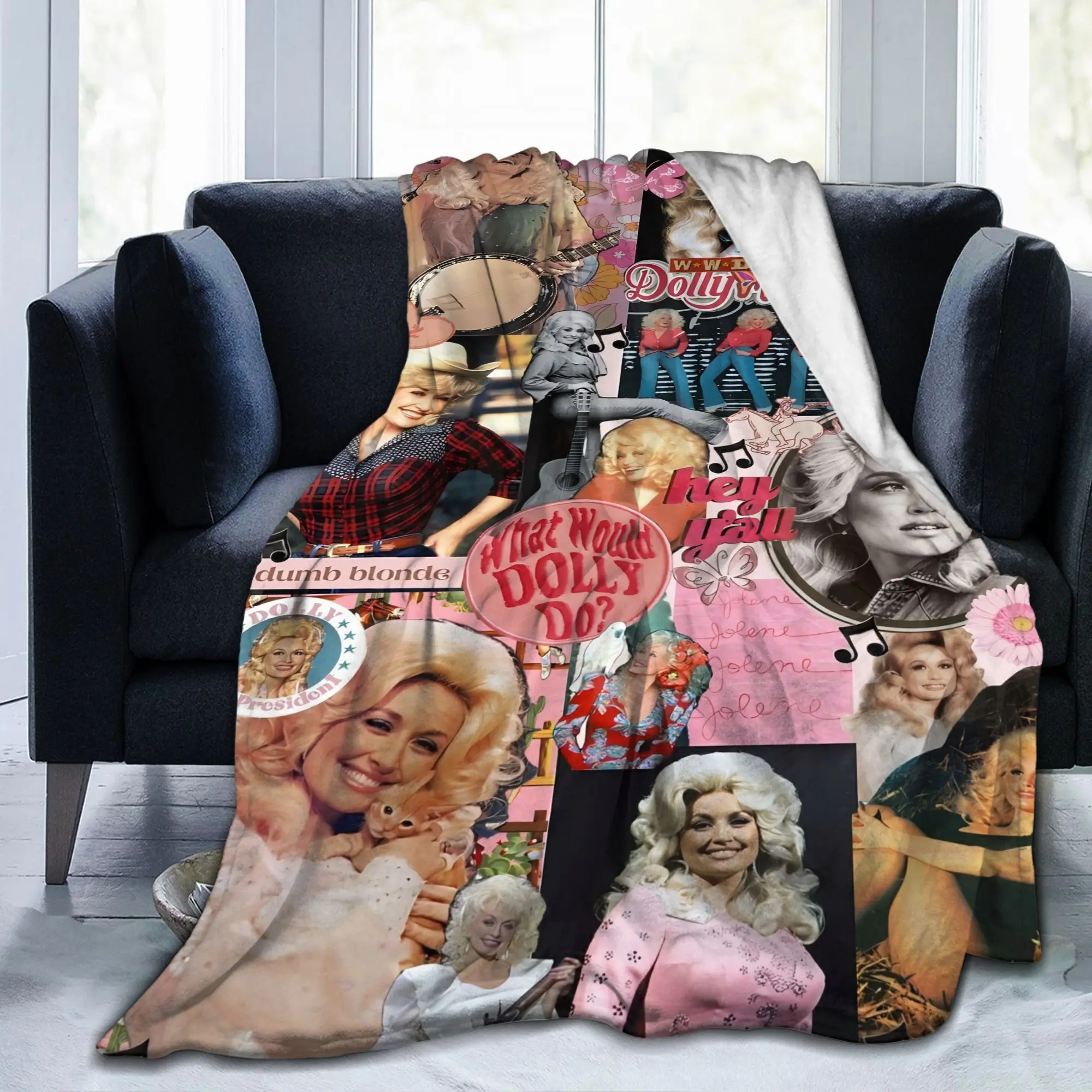Retro Dolly Parton Singer-Inspired Soft Flannel Throw Blanket - Stylish, Wrinkle Resistant, Breathable, Machine Washable for Living Room, Office Sofa Use, Soft Throw Blanket, Stylish Blanket