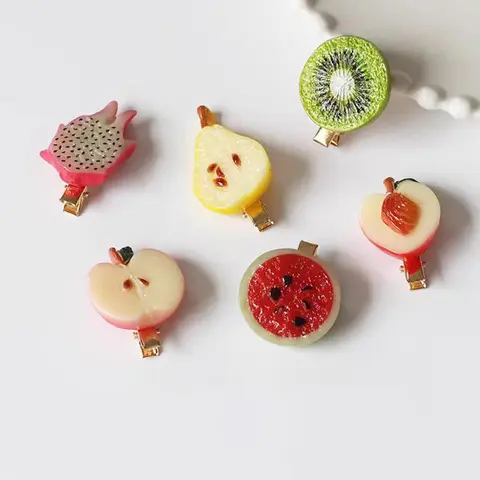 Cute Fruit Design Hair Clips, Including Pear & Watermelon & Apple & Peach & Kiwi Fruit & Dragonfruit Design, Casual and Versatile Hair Accessories for Women