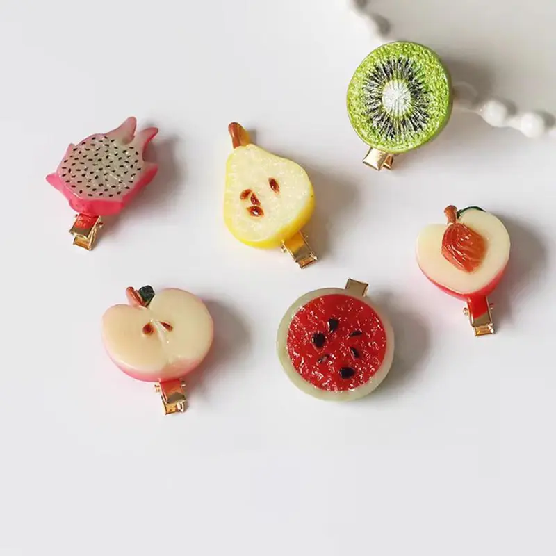 Cute Fruit Design Hair Clips, Including Pear & Watermelon & Apple & Peach & Kiwi Fruit & Dragonfruit Design, Casual and Versatile Hair Accessories for Women