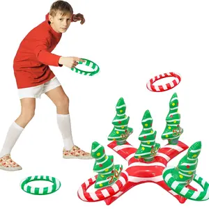 Durable PVC Christmas Inflatable Ring Toss Game, 4 Rings Included, Perfect for Family Parties & Holiday Gatherings, Quick Inflate Design
