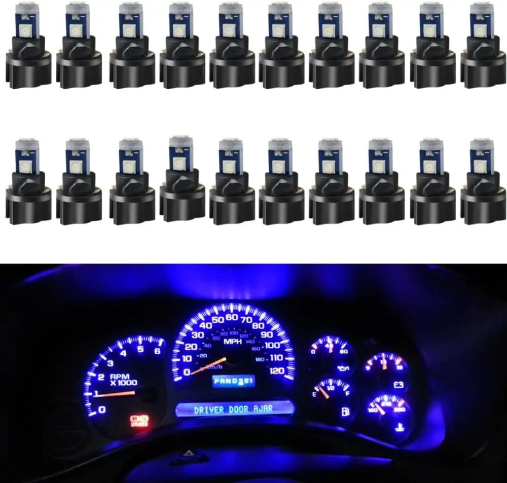 20Pcs Blue T5 LED Dashboard Lights, 3030 3SMD Instrument Cluster Gauge Bulbs with Twist Lock Sockets