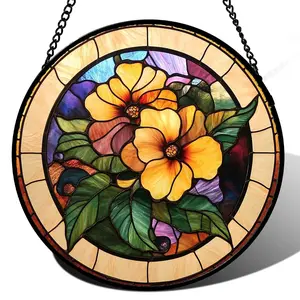 Yellow Wildflowers Birth Flower Stained Glass Suncatcher Window Hanging, Floral Decor Gift for Mom, Nana, Women