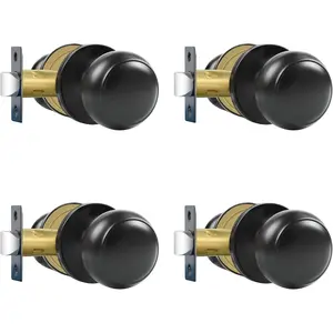 Passage Door Knobs, Matte Black Door Knobs, for Hallway & Closet Non-Locking Interior Round Door Handles Keyless Reversible for Left Right Handed Doors