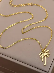 Coconut Tree Pendant Necklace, Perfect Gift for Her, Durable Stainless Steel Material, Ideal for Beach Vacation Style, All Seasons Wear