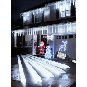 Meteor Shower Icicle Lights - 5 Tubes 20" Each 270 LED Cascading Raindrop Lights, Timer Outdoor  Christmas Decorations for Holiday Party(Cool White)