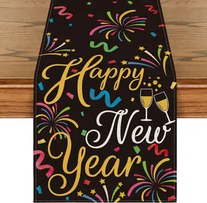 Cheers Firework Ribbon 2026 Happy New Year Table Runner, Festival Kitchen Dining Table Decoration for Home Party Decor 13x72 Inch