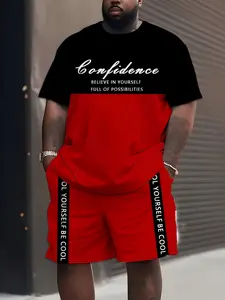 Men's Bordeaux Colorblock Paris Print Set, Casual Loose-Fit Short Sleeve Tee and Shorts, Trendy Two-Piece for Summer