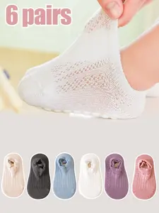 6 Pairs Children Anti-Slip Focus Socks, Baby Walking Anti-Slip Socks, Summer Kids Short Tube Mesh Thin Socks, Infant Non-Slip Floor Boat Socks, Mesh Grid Socks, Clothing