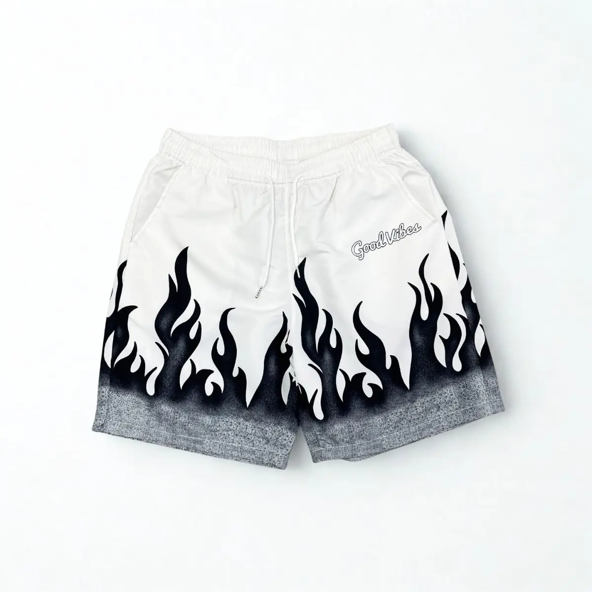 Men's Flame Graphic Shorts, Vintage Style Regular Fit with Drawstring for a Casual Street Vibe, Polyester Clothing, Graphic Print Adds Attitude, M