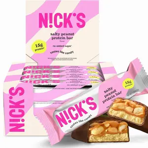 NICKS Protein Bars Salty Peanut Chocolate – 12-Count Box | 15g protein | 200 calories | Protein-Packed Snack, Low Calories, Low Carbs, Keto Friendly, No Added Sugar