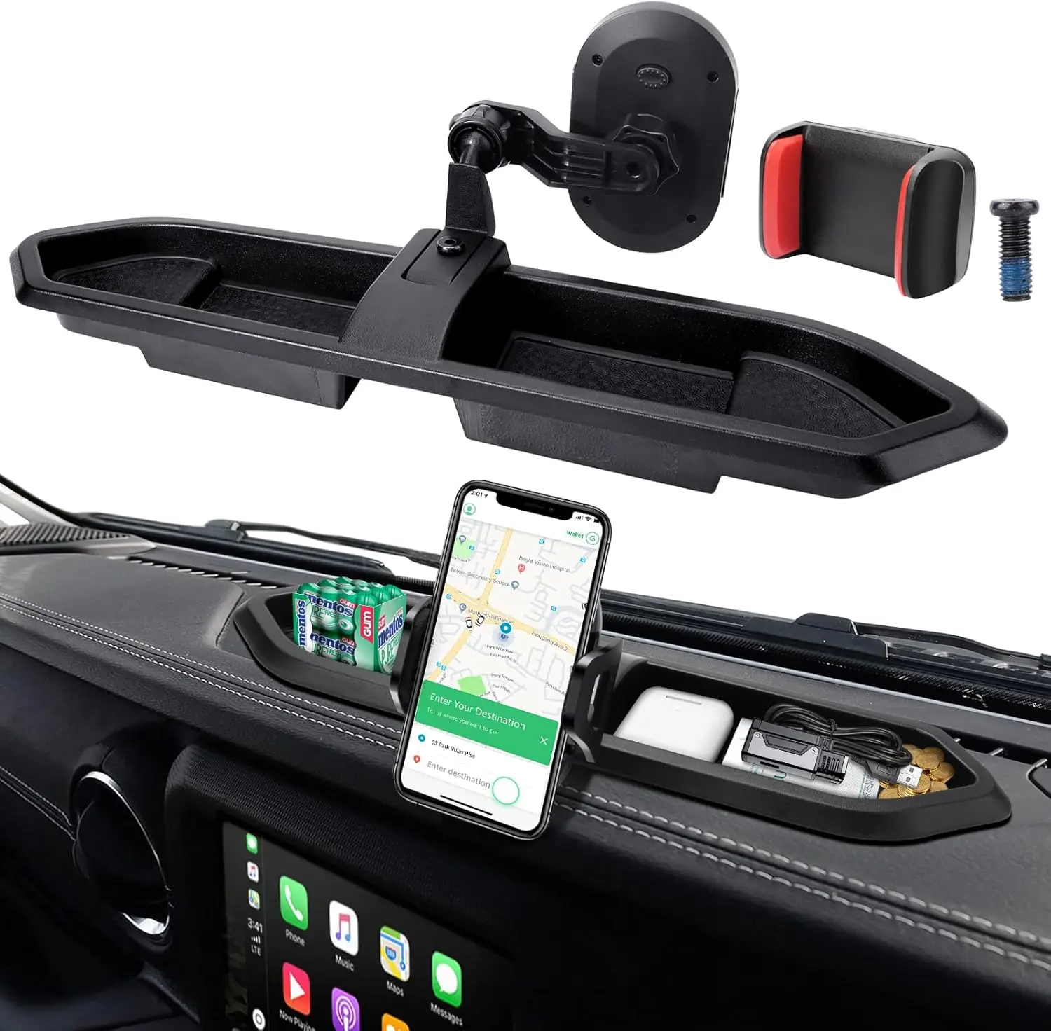 Upgraded Phone Mount for 2018-2023 Jeep Wrangler JL JLU & Gladiator JT Multi-Mount Holder Dash Tray System Kit with Extension Arm Metal Rod for Oil-Electric 4xe clip  on  phone  holder so porte telefono para carro, Cell Phone Car Mount