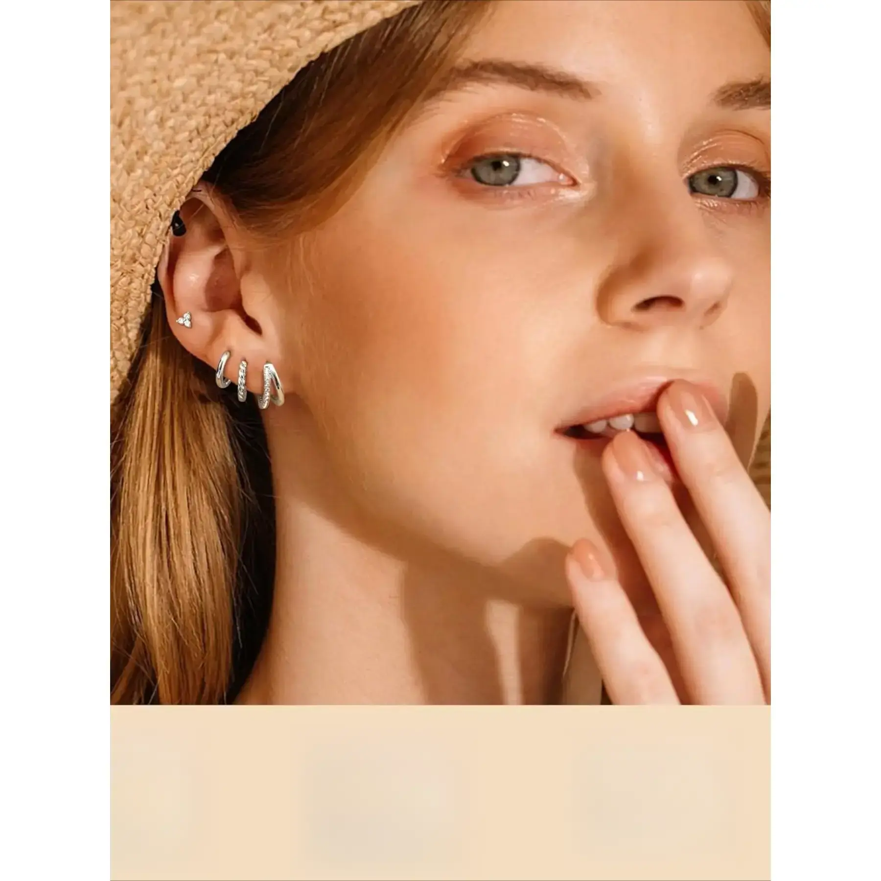 Ladies' hypoallergenic earrings, thick and stackable design, exquisite silver cartilage earrings Ladies' hypoallergenic earrings, thick and stackable design, exquisite silver cartilage earrings