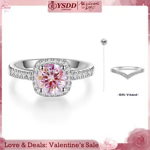 【#120 Buy 1 Get 1 Vband】0.5-2Carat Sakura Pink Synthetic Moissanite Ring Set in 925 Sterling Silver