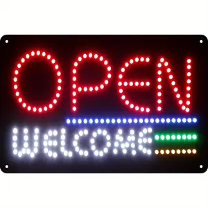 【20*30cm/8*12inch】2D Flat, 1pc Welcome Sign with Neon Lights - 8x12 Inch Iron Metal Wall Hanging Plaque, Classic Open Welcome Signage Suitable for Home,, Office, Shop & Restaurant Decor - Easy Installation & Maintenance, 2D Flat