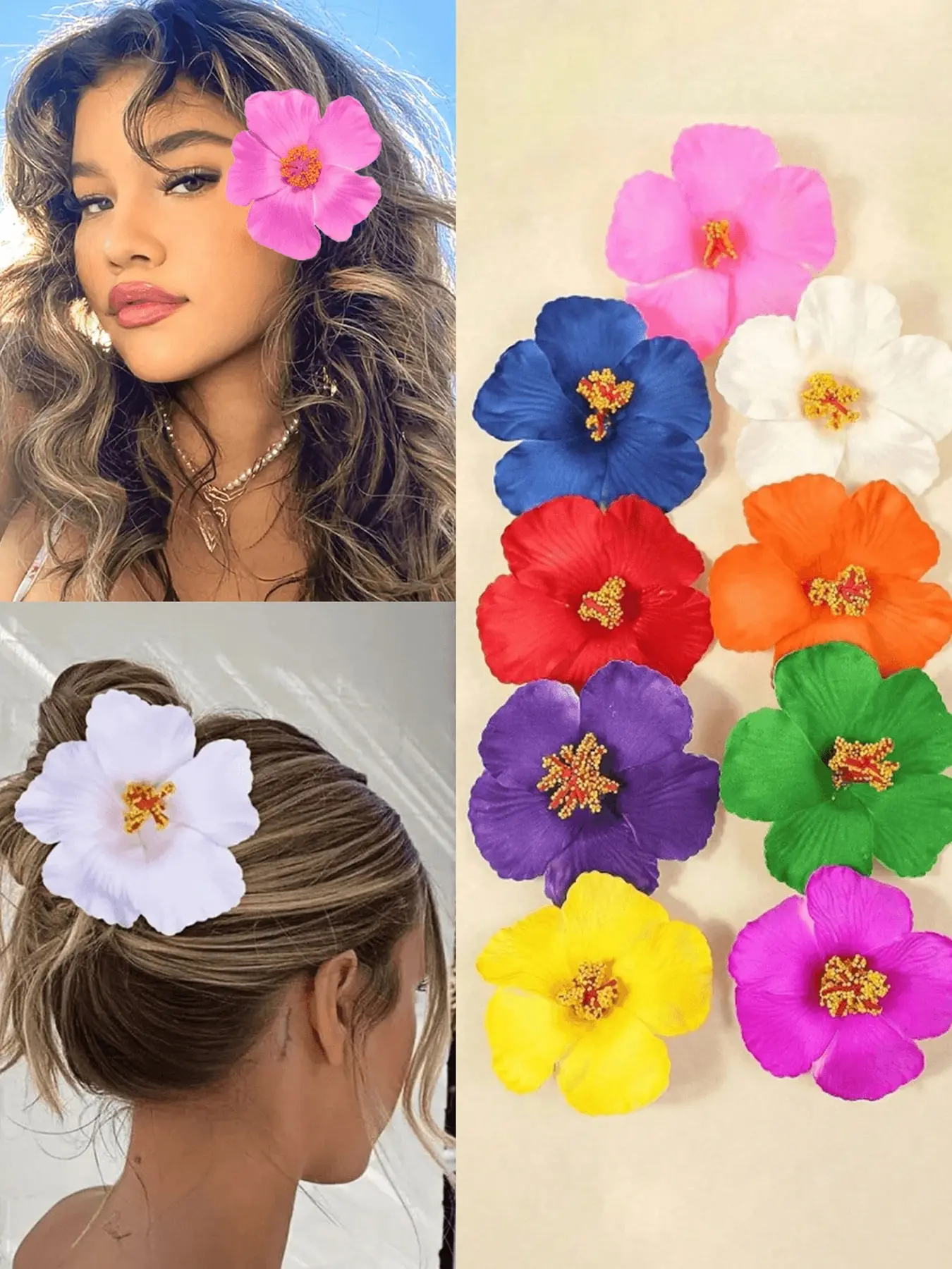 Women's Boho Hair Clip Set, Hibiscus Flower Hair Clip, PU Flower Design, Perfect for Beach Parties & Weddings, Ideal Gift for Moms, Boho Hair Accessories, Tropical Hair Accessories