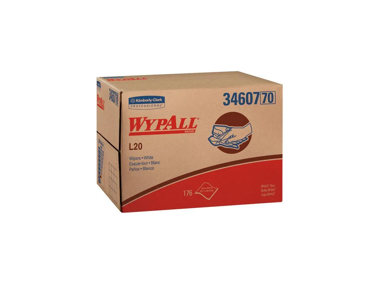 WypAll L20 Limited Use Towels (34607), BRAG Box, White, 4-Ply, 1 Box of 176 Wipes