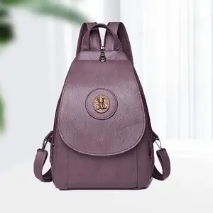 Retro Soft Leather Crossbody Backpack for Women Versatility Convertible Multi-Pocket Chest Bag with Adjustable Straps for Daily