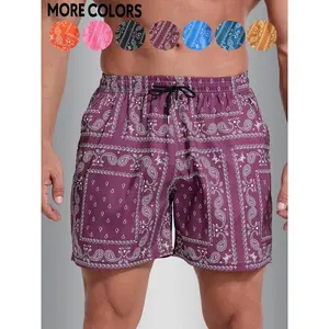 Men's Paisley Print Bandana Shorts, Loose Casual Fashion Comfy Beach Shorts for Summer, Men's Bottoms for Daily Wear