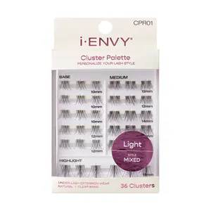 i-ENVY Cluster Palette Light Refill Eyelashes Extensions Pack CPR01 - 36 Clusters for Customizable Styles with 15 Base, 15 Medium, & 6 Highlight Clusters