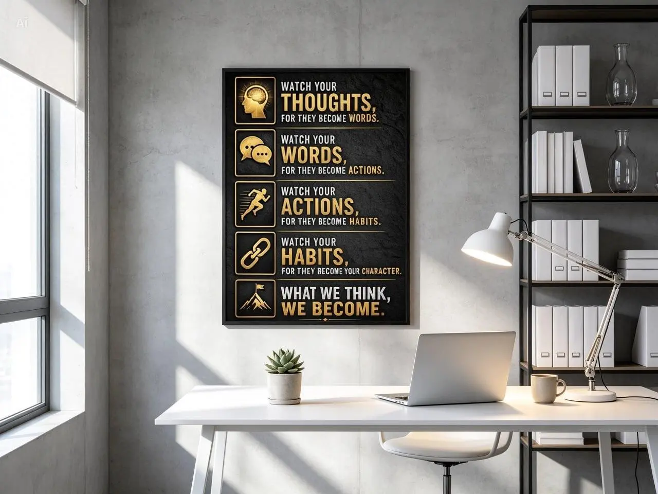 Watch Your Thoughts Quote Wall Art Motivational Poster Inspirational Quotes Canvas Print Positive Mindset Decor Success Mindset Office Wall Decor Classroom Decor Home Gym Office Wall Art Modern Typography Gift Unframed Black Gold Artwork Wood Ornaments