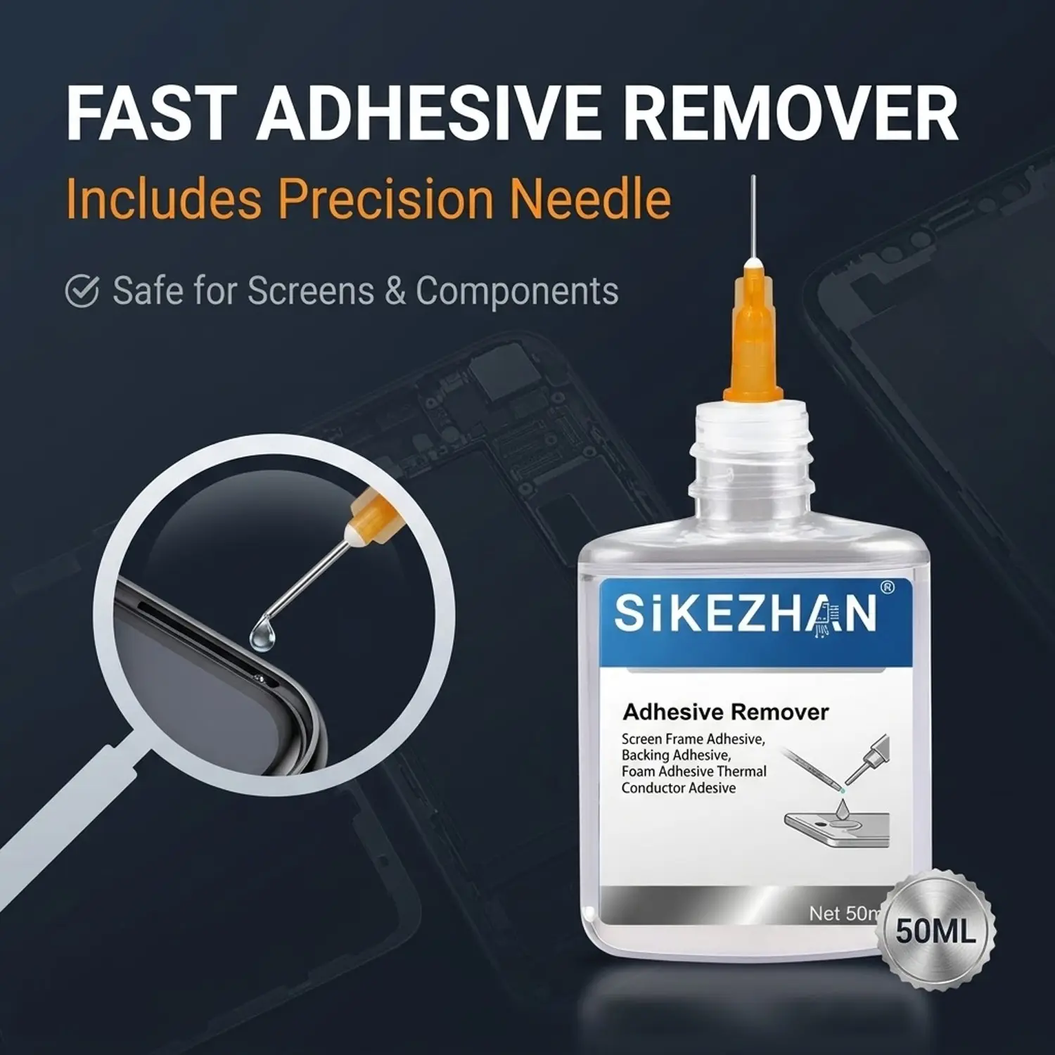 SIKEZHAN Electronics Adhesive Remover Degreaser for Mobile, Smartphone Screen Frame Backing Foam Tape Thermal Paste Cleaner Quick Dry Low Odor Precision Needle Tip for iPhone Samsung LCD Repair Laptop Maintenance CPU GPU Cleaning Tool Liquid