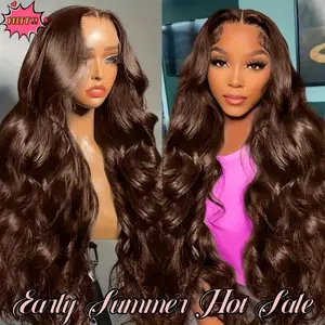 Chocolate Brown Human Hair Wig 180 Density 13X4 Body Wave Lace Front Wigs Human Hair HD Frontal Wigs Pre Plucked Brown Lace Front Wig for Women