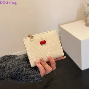 Cute Cherry Pattern Mini Card Holder Slim Short Wallet Simple Fashion Portable Coin Purse Lightweight All-match Women Credit Card Pouch Daily Casual Outdoor Travel Small Storage Wallet