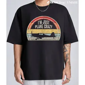 Loose Vintage Airplane Tee for Men – Comfortable Cotton Shirt with Funny Aviation Print
