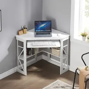 NEW-Peatuk Corner Computer Desk 41 x 30 inches with Smooth Keyboard & Storage Shelves for Home Office Workstation, Multi-color Choiced, Black, Brown, White