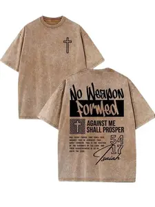 Retro Washed T-Shirt Double Sided Printed 230 Pure Cotton Christian Gift Street Style Unisex Vintage Distressed Crewneck Tshirt for Men Women Youth Festive Casual Top farmer x-mas gift Faith pure cotton y2k streetwear tee