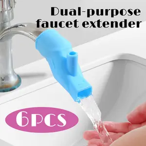 6 Counts Silicone Faucet Extenders, Universal Tap Adapter Kit - Color Mix with Anti-Slip Grooves & Flow Control