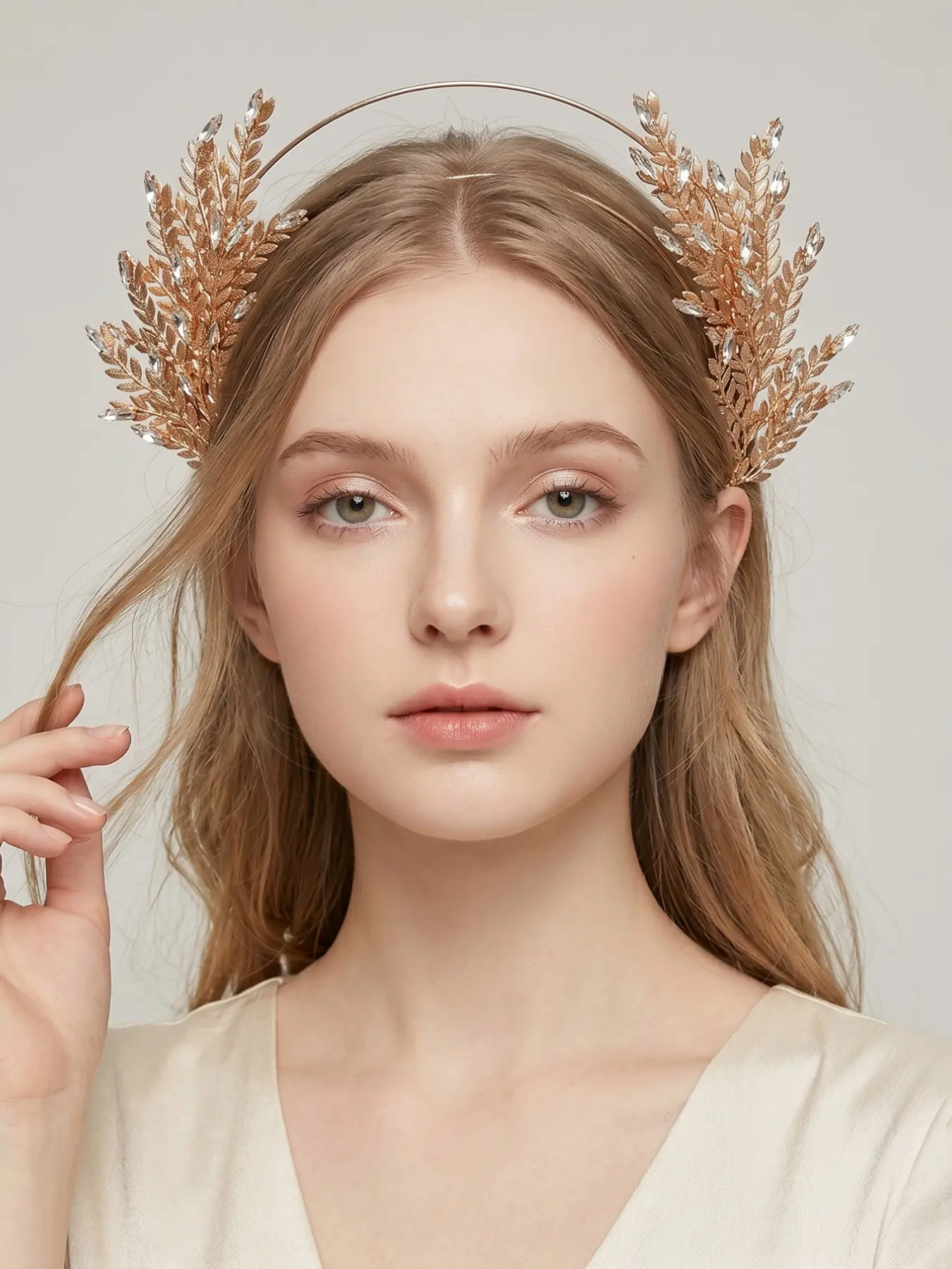 Vintage Greek Goddess Gold Leaf Hairband, Handmade Laurel Leaf Rhinestone Wedding Headpiece, Island Party Accessory