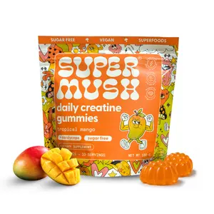SuperMush Daily Creatine Gummies for Men & Women - Creatine Monohydrate Gummies with Cordyceps Mushroom Extract for Strength, Focus, and Recovery - Sugar Free, Vegan Mushroom Supplements (30 or 60 Gummies Pack)
