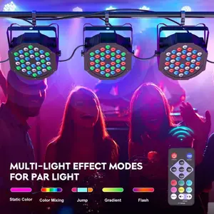 LED stage lights, sound-activated RGB, remote adjustable, 18/36 LED PAR cans, for parties, events, dancing, shows, bars, and stage atmospheric colorful lighting.