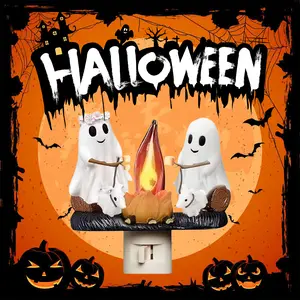 Ghost Campfire Flickering Halloween Night Light, 3D LED Small Electric Faux Campfire Night Light, Halloween Nightlight Indoor Decorations,Funny indoor/Interior Decoration,Candle gift,Atmosphere Ornaments