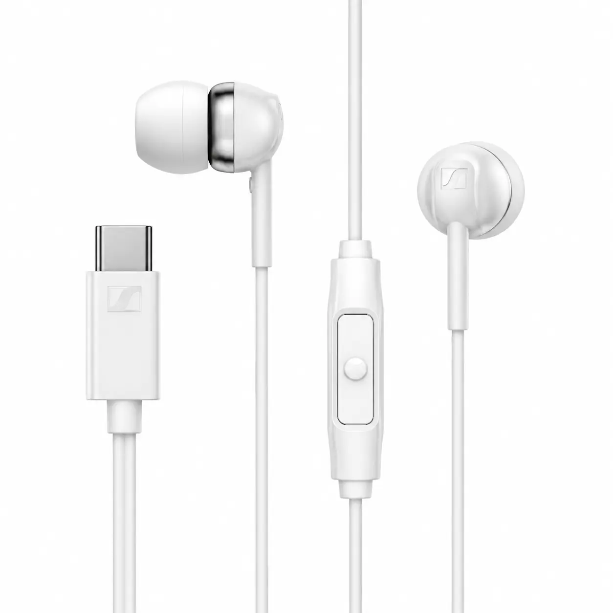 Sennheiser CX 80U Wired In-Ear Headphones Cable, Portable Audio Wired Phones with USB-C Connection, Inline Smart Remote, Built-In Microphone, Multi-Size Closed Earbuds for Passive Noise Cancellation - White