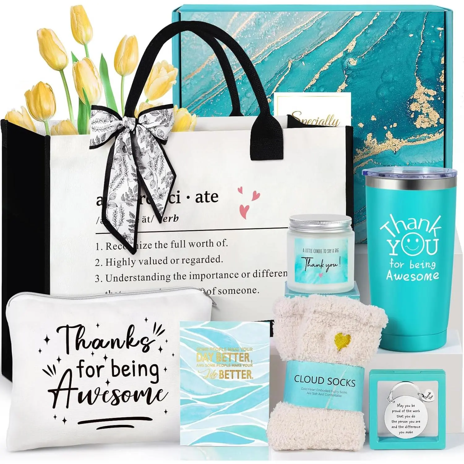 Thank You Gifts for Women, Employee Appreciation Gifts, Appreciation Gift for Coworkers Teachers Employees, Gratitude Basket with Canvas Tote Bag Thank You for Being Awesome Tumbler
