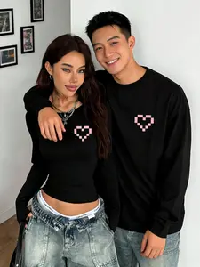 Valentine's Day Couple, Casual Stylish Two-Piece Set, Perfect for Dating & Streetwear, Trendy Matching T-Shirts for Couples