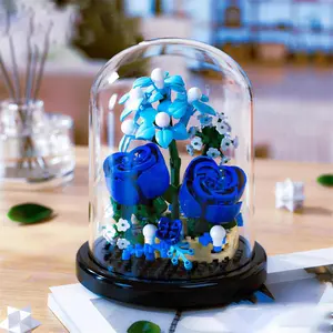 Blue Rose Flower Design Building Blocks (270pcs/Box), Creative Desktop Ornament, Building Blocks Toy