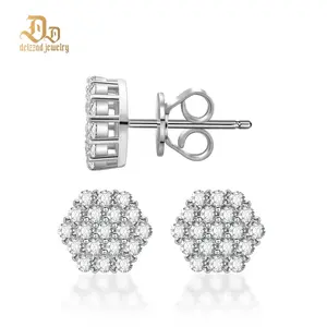 Delzzad Iced Rhomb Stud Earrings Round VVS Synthetic Moissanite Stud Earrings Jewelry S925 Perfect Birthday Mother’s Day Christmas Gift for Men Women Silver Earrings Golden Earrings Wedding Set