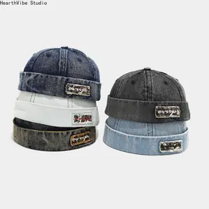 2026 Denim Docker Hat Fashion Brimless Beanie Hat Retro Worker Skull Cap Rolled Cuff Sailor Cap Hip Hop Dancing Watch Cap Baseball Cap Adjustable Fitted Snapback Hats