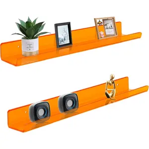 24 Inches  Floating Book Shelves Wall Mounted Set of 2, Wall   Display Shelves, Room Decor Floating Wall Shelves for Gaming Room, Bedroom, Living Room, Office, Orange
