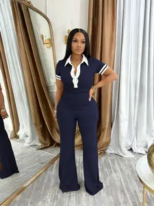 USBOUTIQUE CHIC Women's 2026 Spring Two Piece Set Stretchy Fitted Top & Comfortable Pants Casual Outfit Curvy-Friendly Design