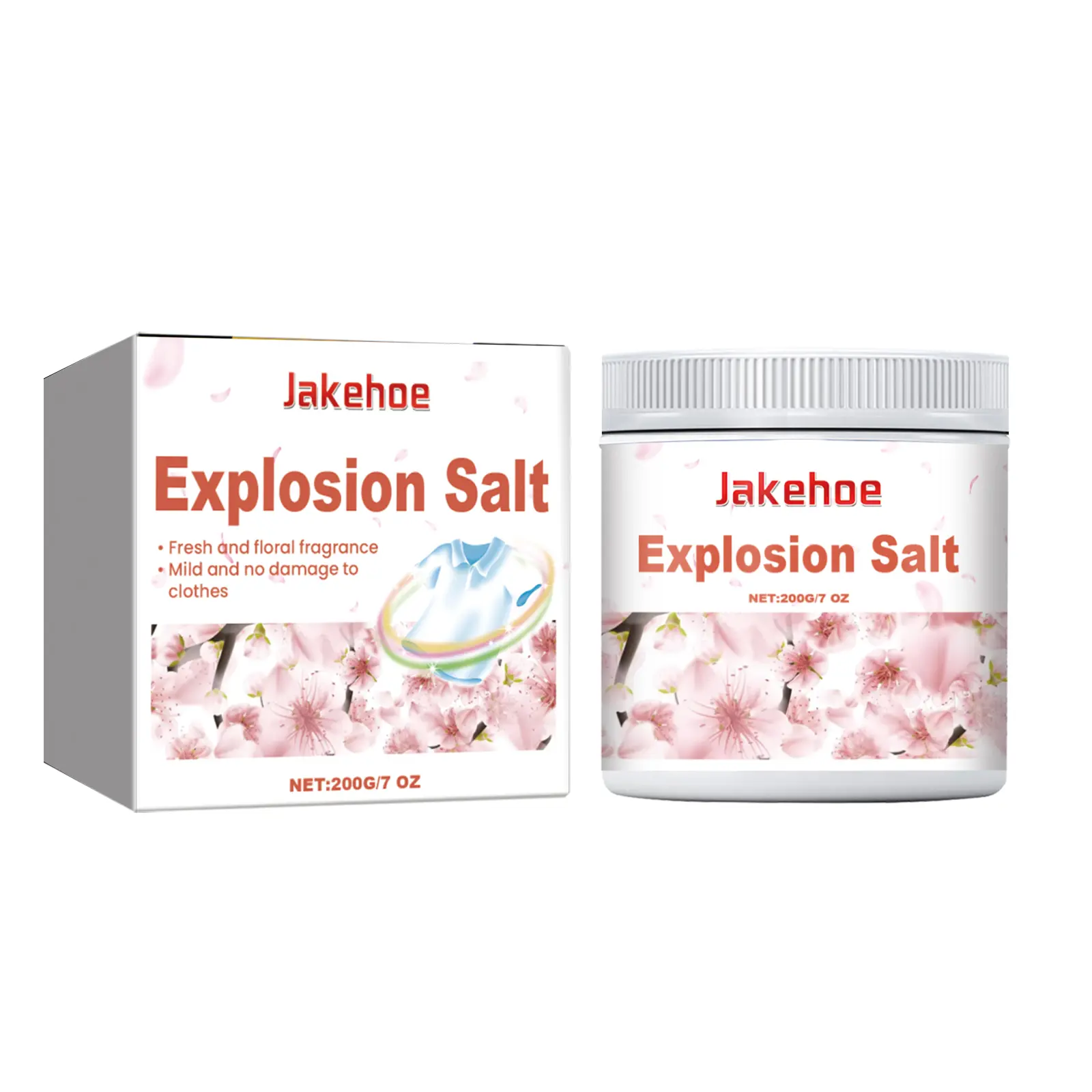 Jakehoe Explosion Salt & Baking Soda Floral Laundry Powder - 200g Mild Detergent All-Purpose Cleaner, Gentle Care Fabric Cleaning Supply with Active Oxygen, Lauryl Polyether-7, Stain Removal, No Clothes Damage, Long-Lasting Fragrance, Enhanced Softness