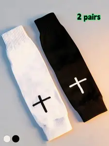 Men's Breathable Compression Leg Sleeves, Minimalist Street Style Anti-Slip Sports Running Football Essential, Breathable Compression Socks, Cross Grip Socks