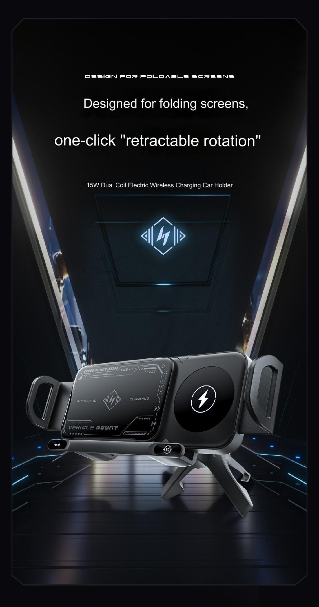 Car Vehicle Automatic phone holder, Phone Holder Car Gadgets for SmartphoneMount 15W wireless charger Phone Charging , 90-degree rotation, installed on car air center console, suitable for 6-7.2-inch mobile phones