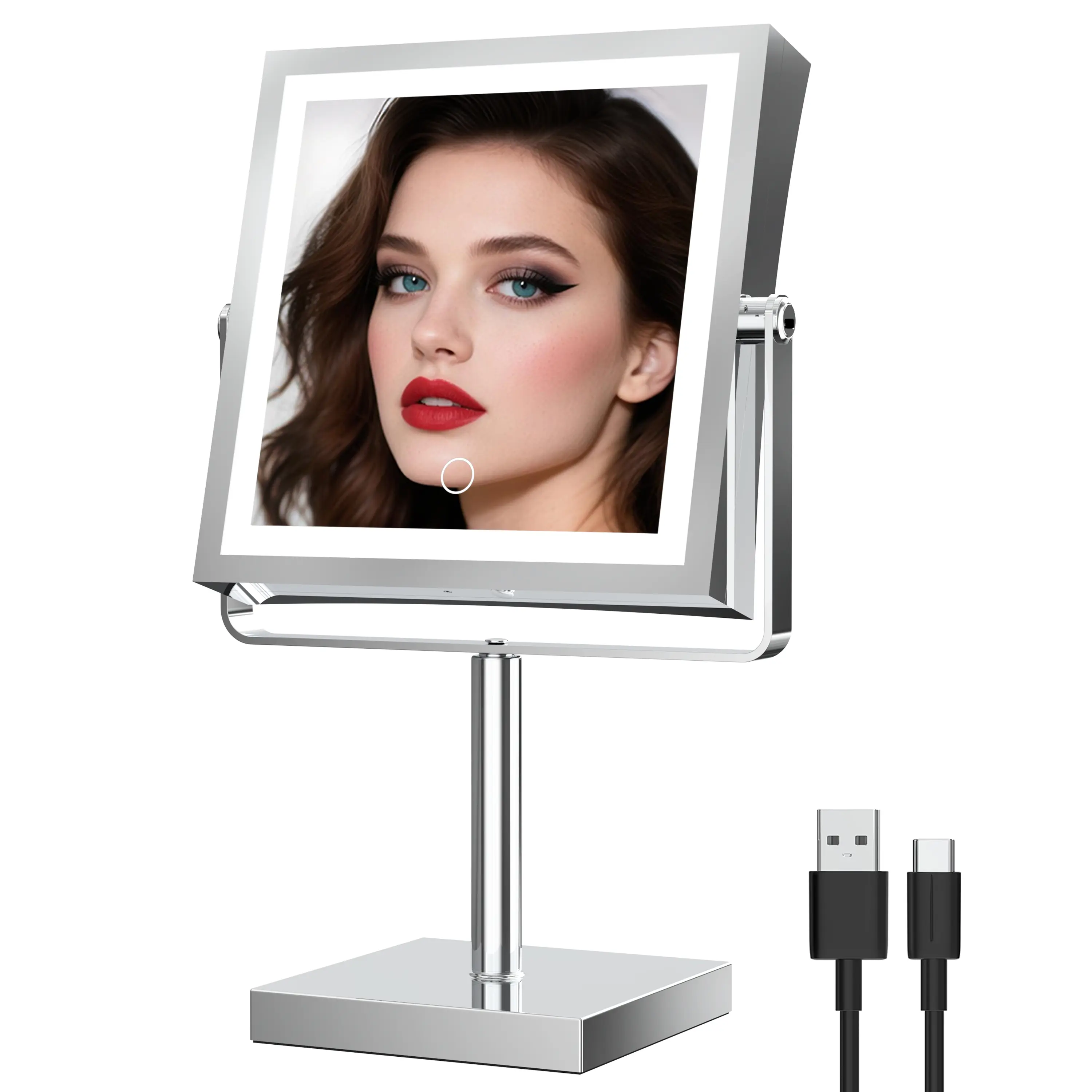 RUACQ Magnifying Makeup Mirror 10X Rechargeable, 3 Color Lights, Chrome