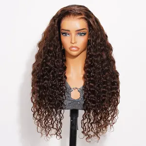 Megalook Chocolate Brown Upgrade 13x6 Three-Go Glueless Wigs Fitted All Pre-Styled Parting Breathable Dome Cap Free Lace Front 100% Human Hair Wig #4 Water Wave 320℉ Heat Resistant
