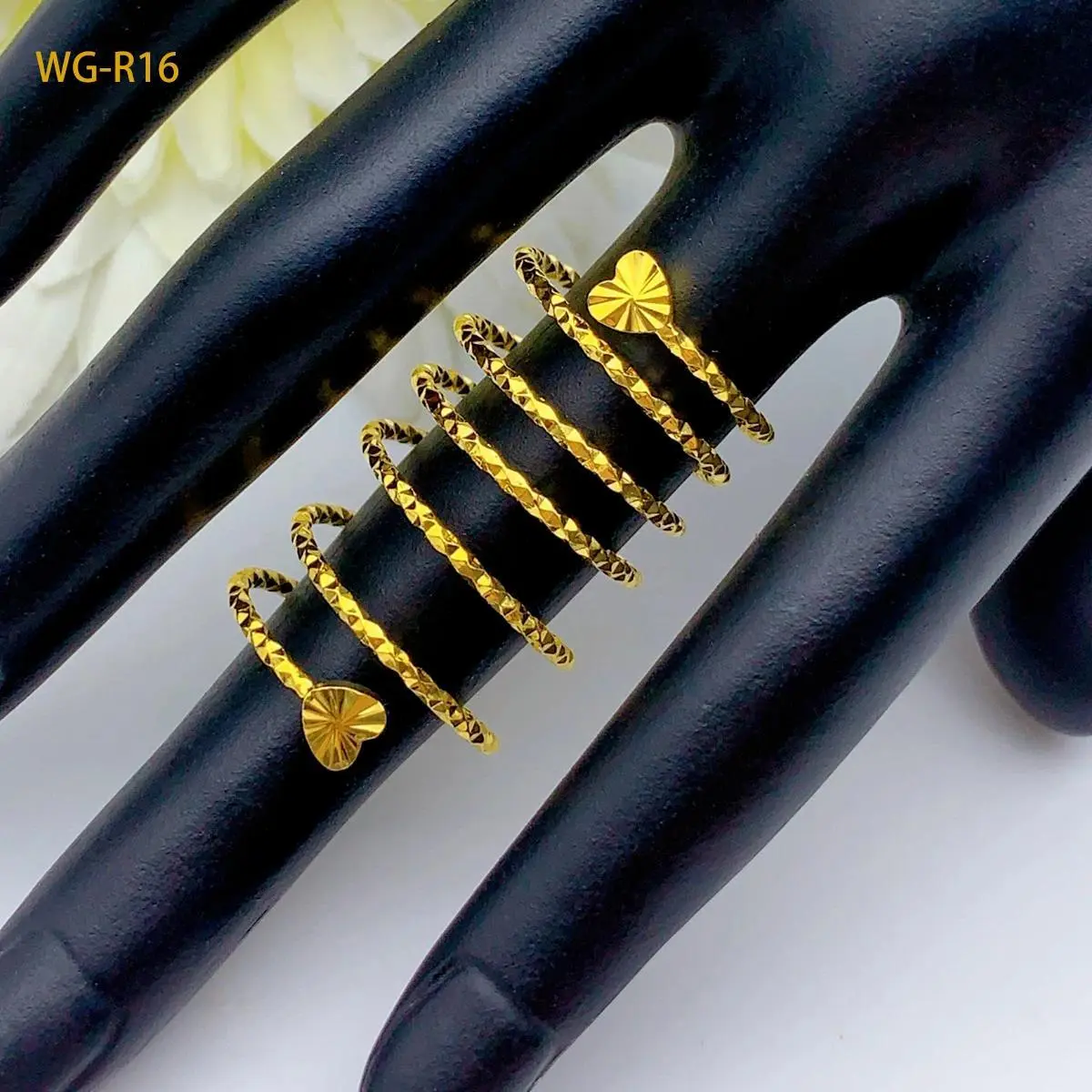 Dubai Spiral Heart Ring Brazilian Women 24K Gold Color Wedding Bride Arabic Ethiopian Big Nigerian Jewellery Moroccan Resizable