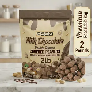 Double Dipped Milk Chocolate Covered Peanuts 2LB Resealable Bag – Extra Thick Chocolate Coating, Crunchy Premium Peanuts, Bulk Candy Snack for Parties, Baking & Gifting ASOZI